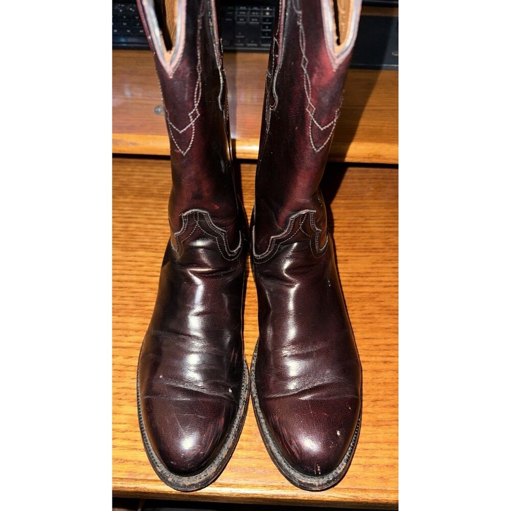 Lucchese 2000 Western Cowboy Boots Black Cherry Leather L8014 Size 8D Used